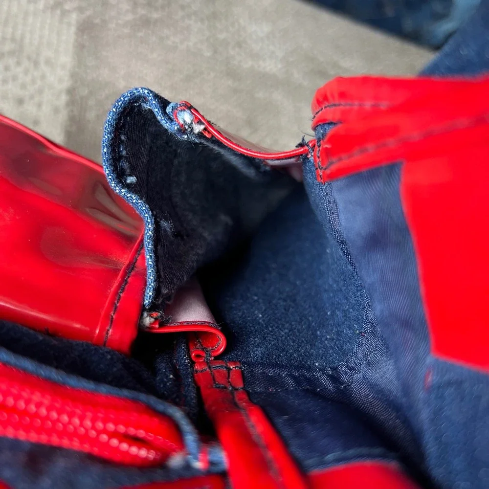 Vintage Powerpuff Girls Denim Tote Bag Red Patent Trim Cartoon Network Y2K Kids